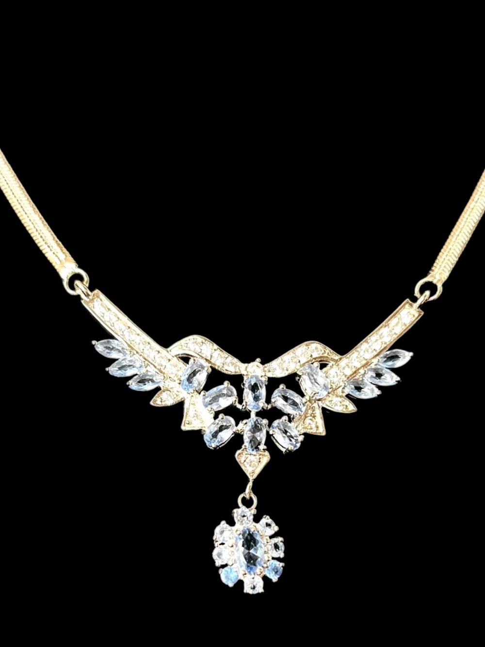 Genuine Tanzanite 925 Sterling Silver Statement Necklace